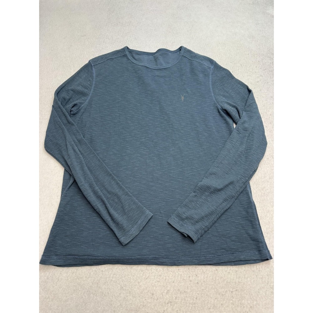 AllSaints Classic Crew Waffle Knit Shirt Mens Medium Blue Long Sleeve Top